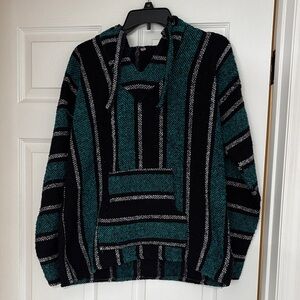 Unisex Black and Teal Striped Sweater